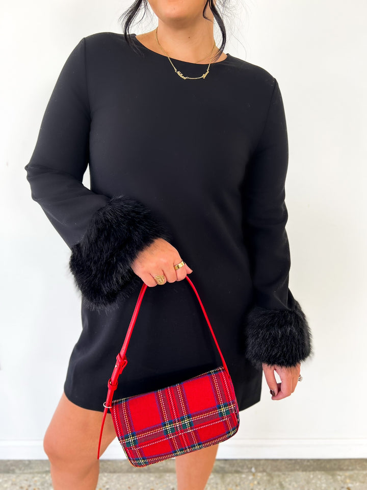 Black Whispering Fur Sleeve Dress