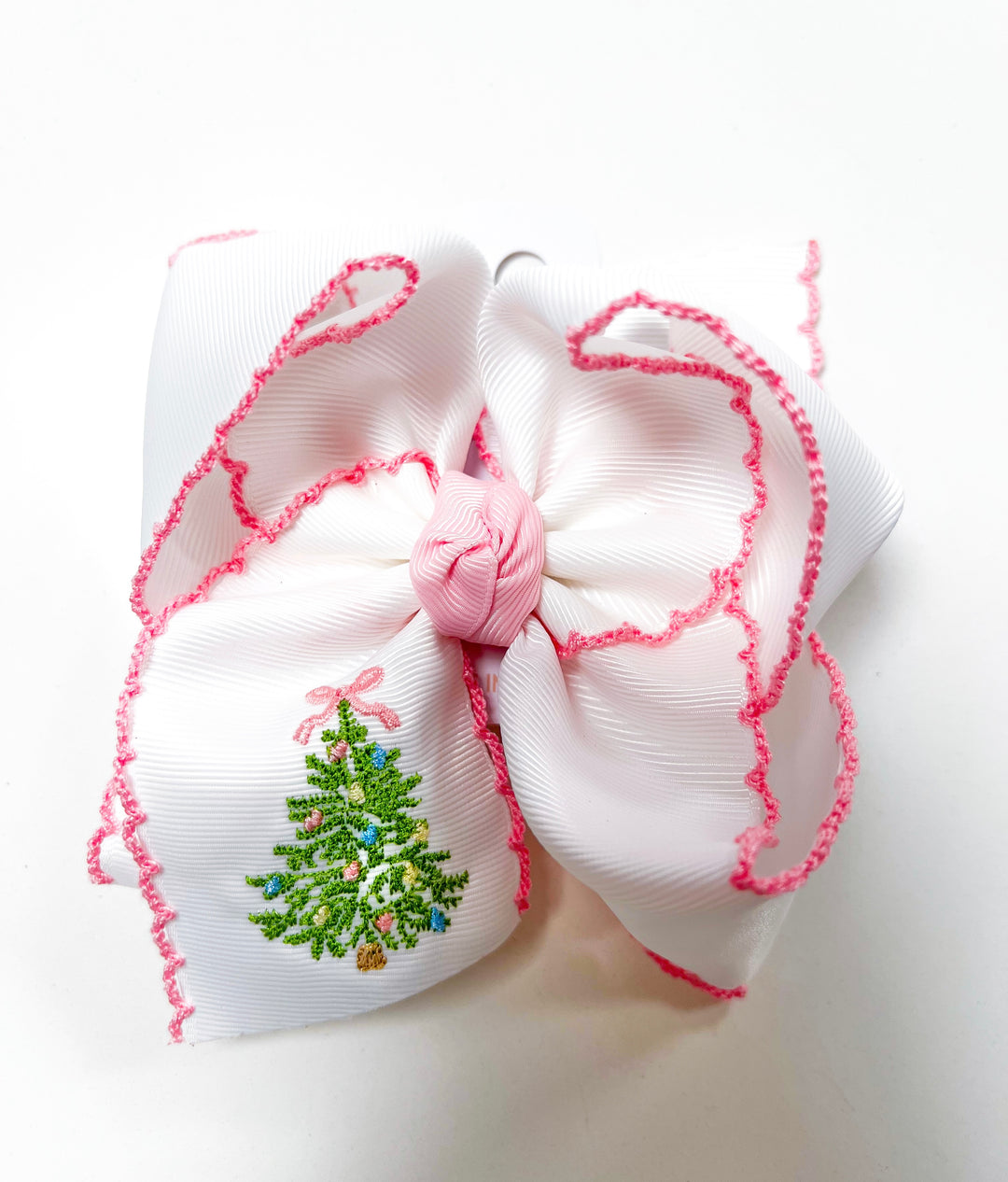 White & Pink Christmas Tree XL Bow