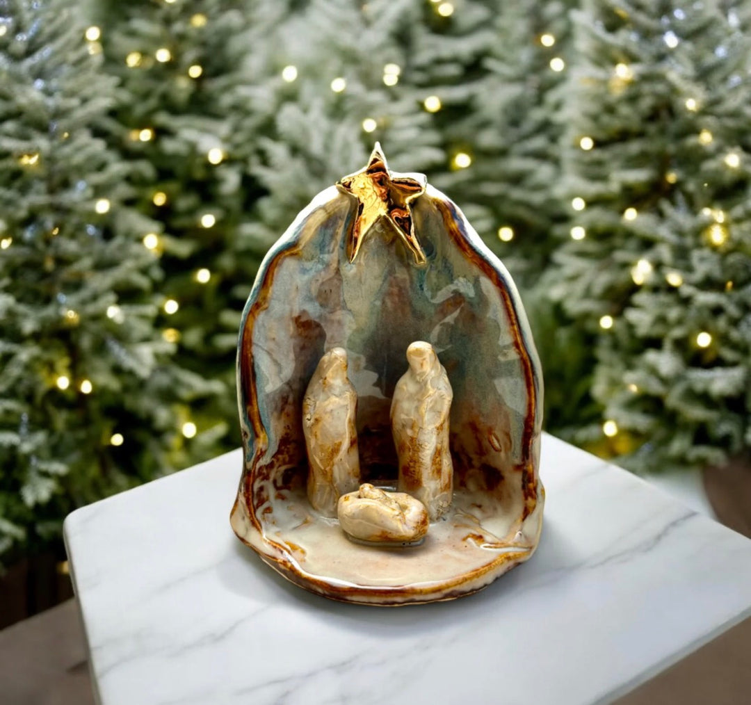 Antique Painted Nativity w/ Gold Luster Star