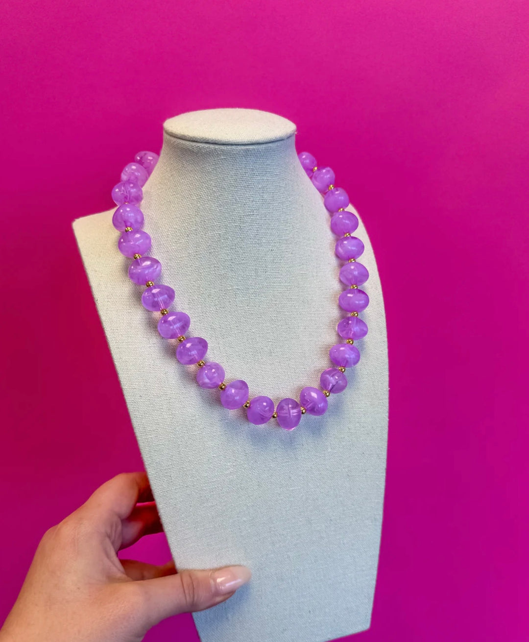 Lavender Bauble Bead with Gold Bead Necklace