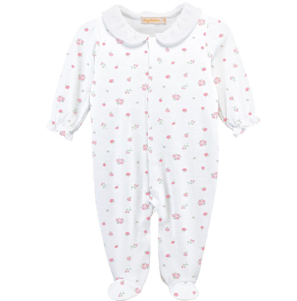 Tiny Rosebud Printed Pima Footie w/ Round Collar