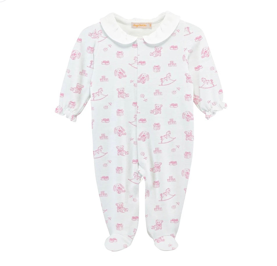 Tiny Baby Toys Printed Pima Footie w/ Round Collar