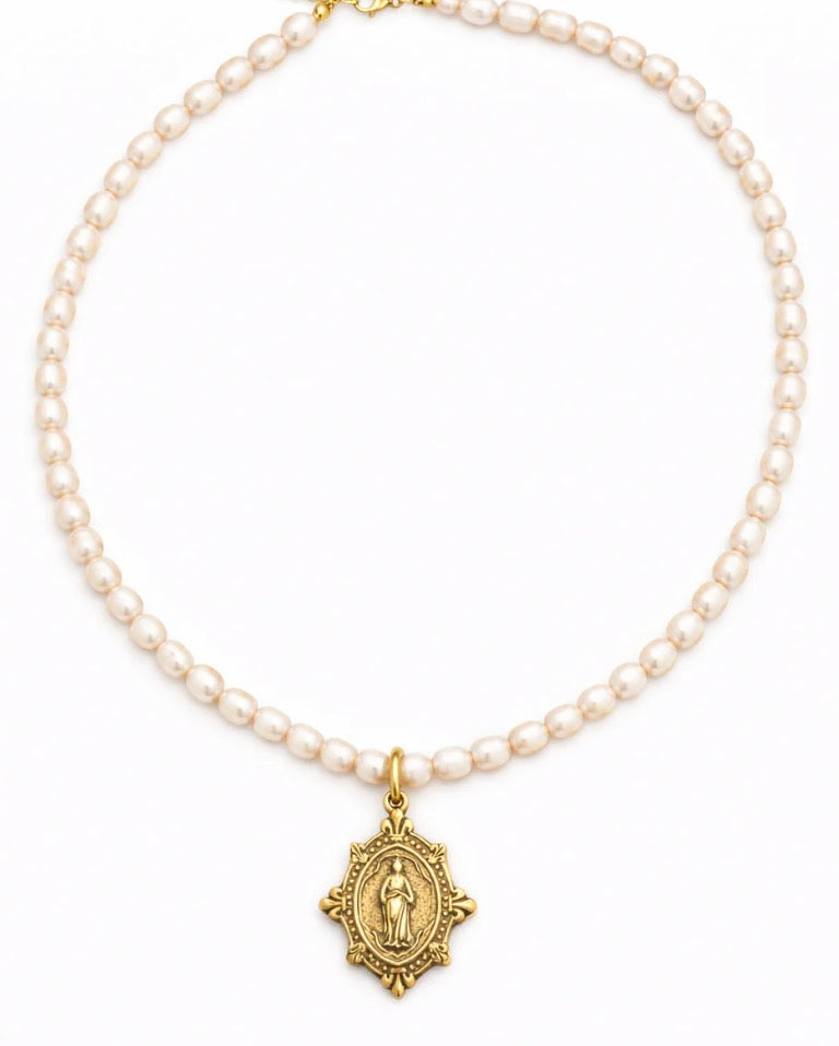 Classic Fleur-de-Lis Sacred Pearl Necklace