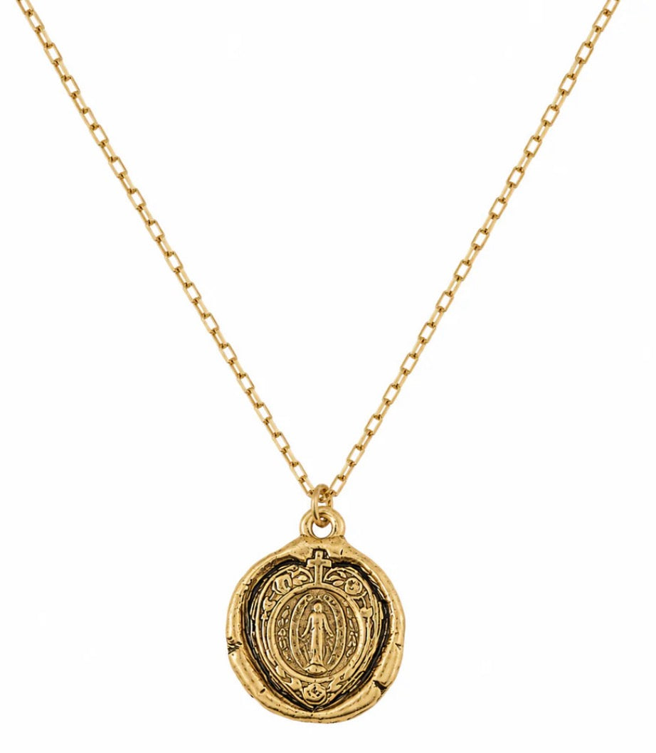 Sacred Heart Stamp Pendant Straight Bar Necklace