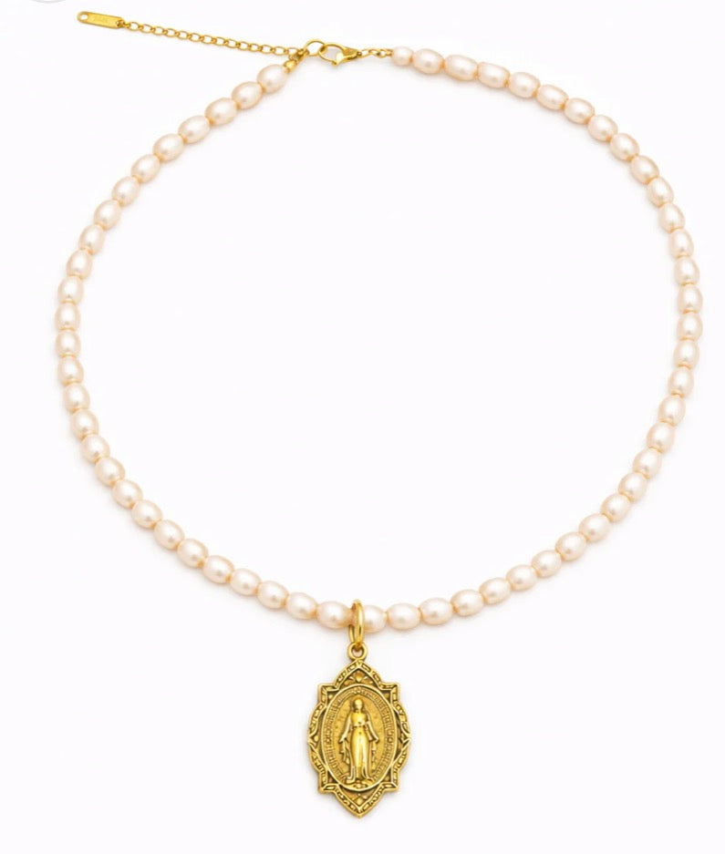 Classic Unique Mary Sacred Pearl Necklace