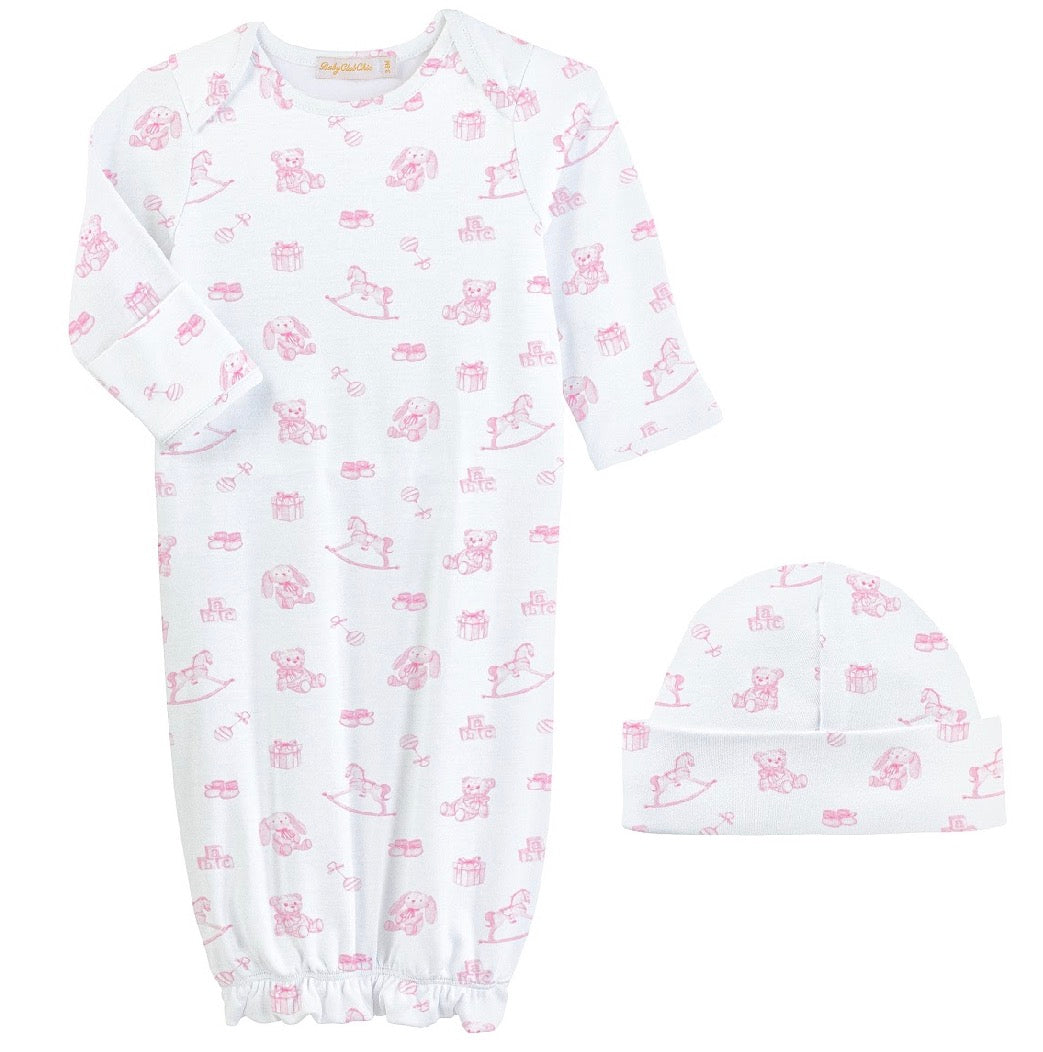 Tiny Girl Baby Toys Printed Pima Gown & Hat Set