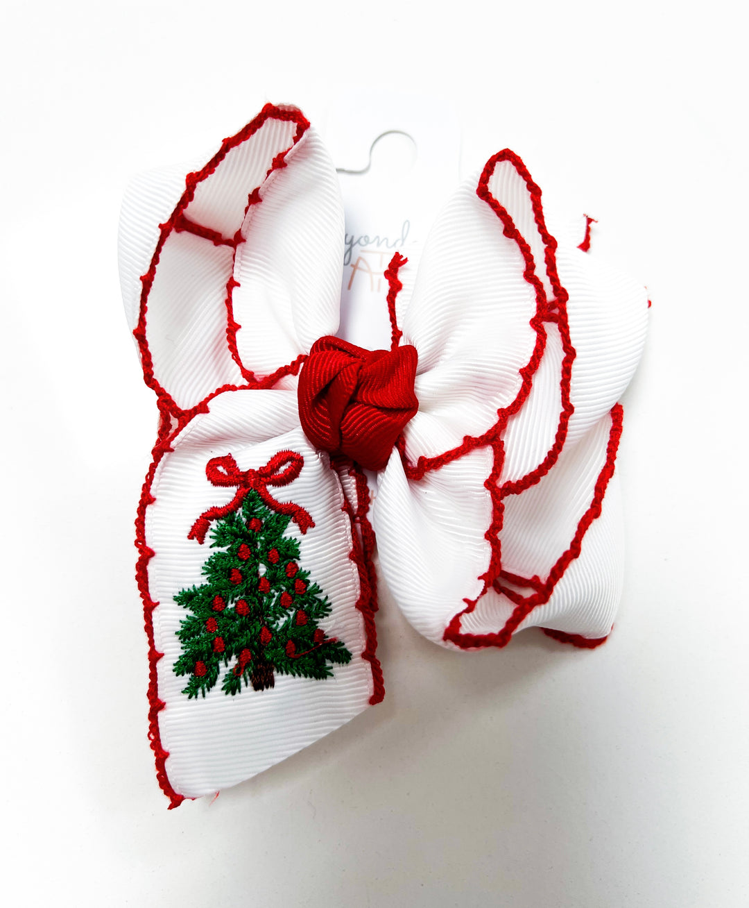 White & Red Christmas Tree Lrg Bow