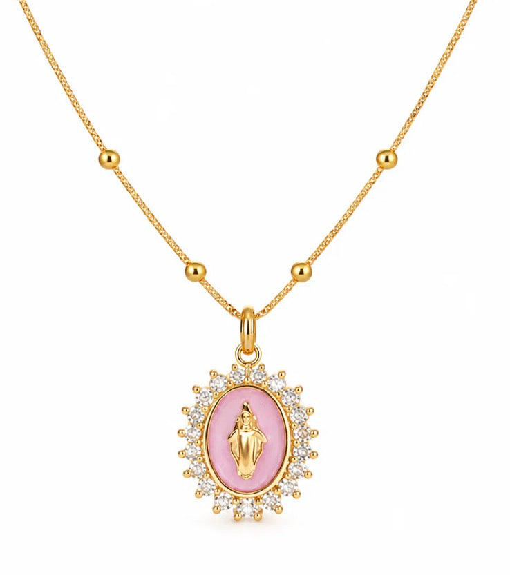 Our Lady of Lourdes Light Pink Necklace
