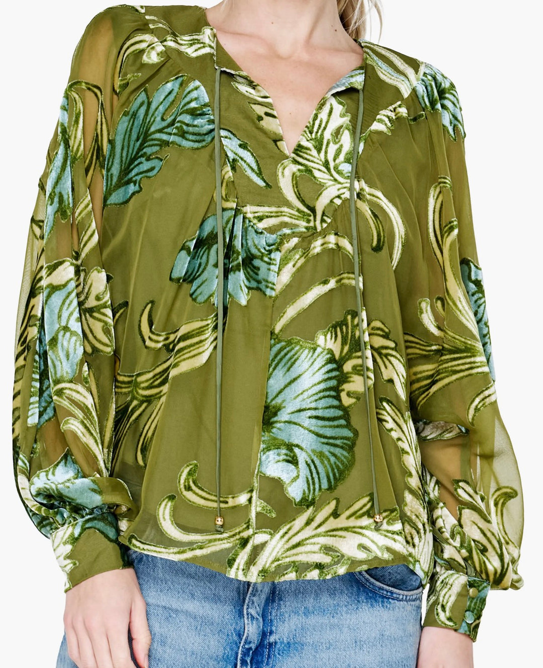 Green Multi Velvet Burnout Top