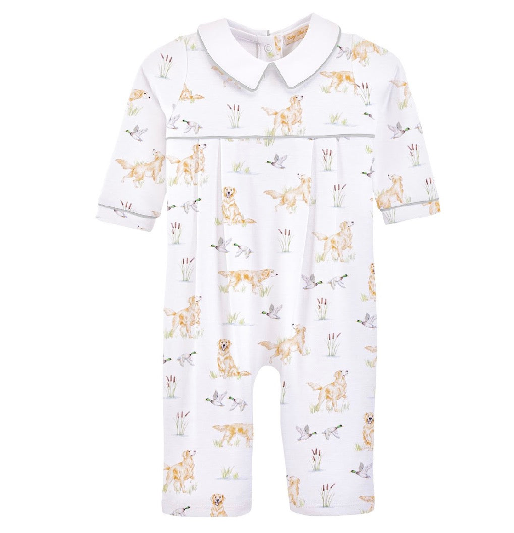 Goldens & Mallards Printed Pima Playsuit w/ Pointed Collar