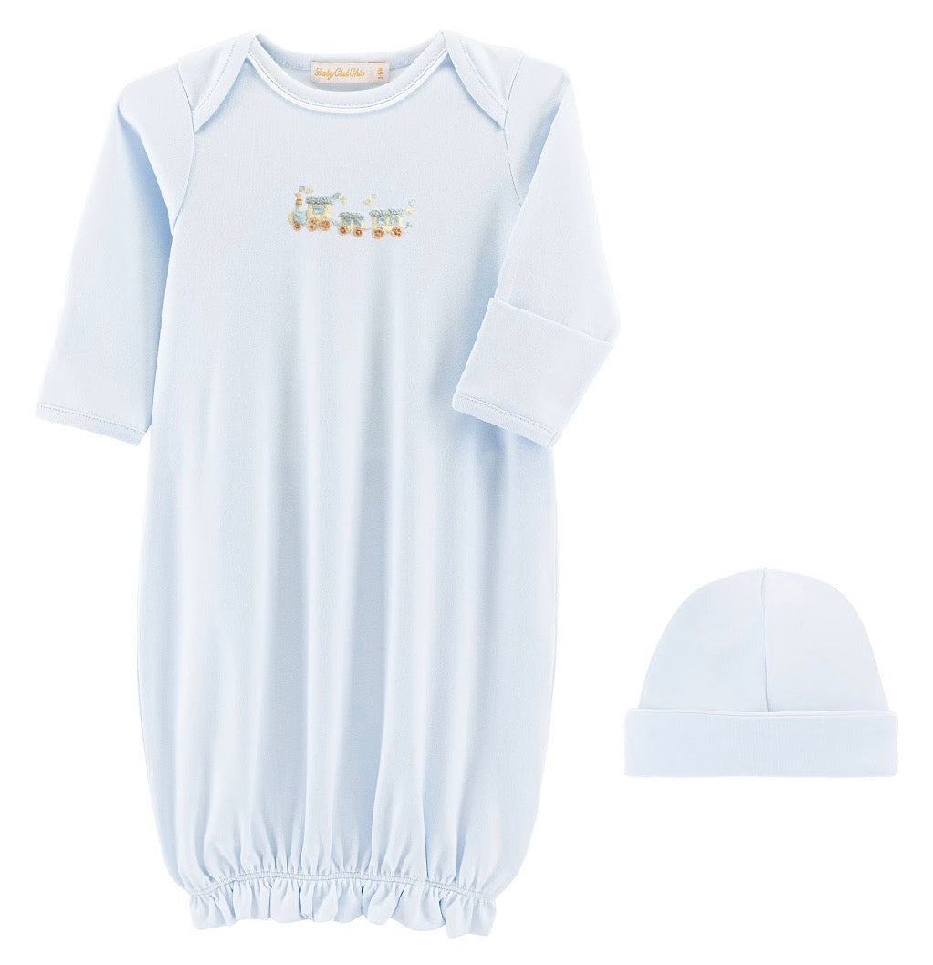 Little Train Embroidered Pima Gown & Hat Set