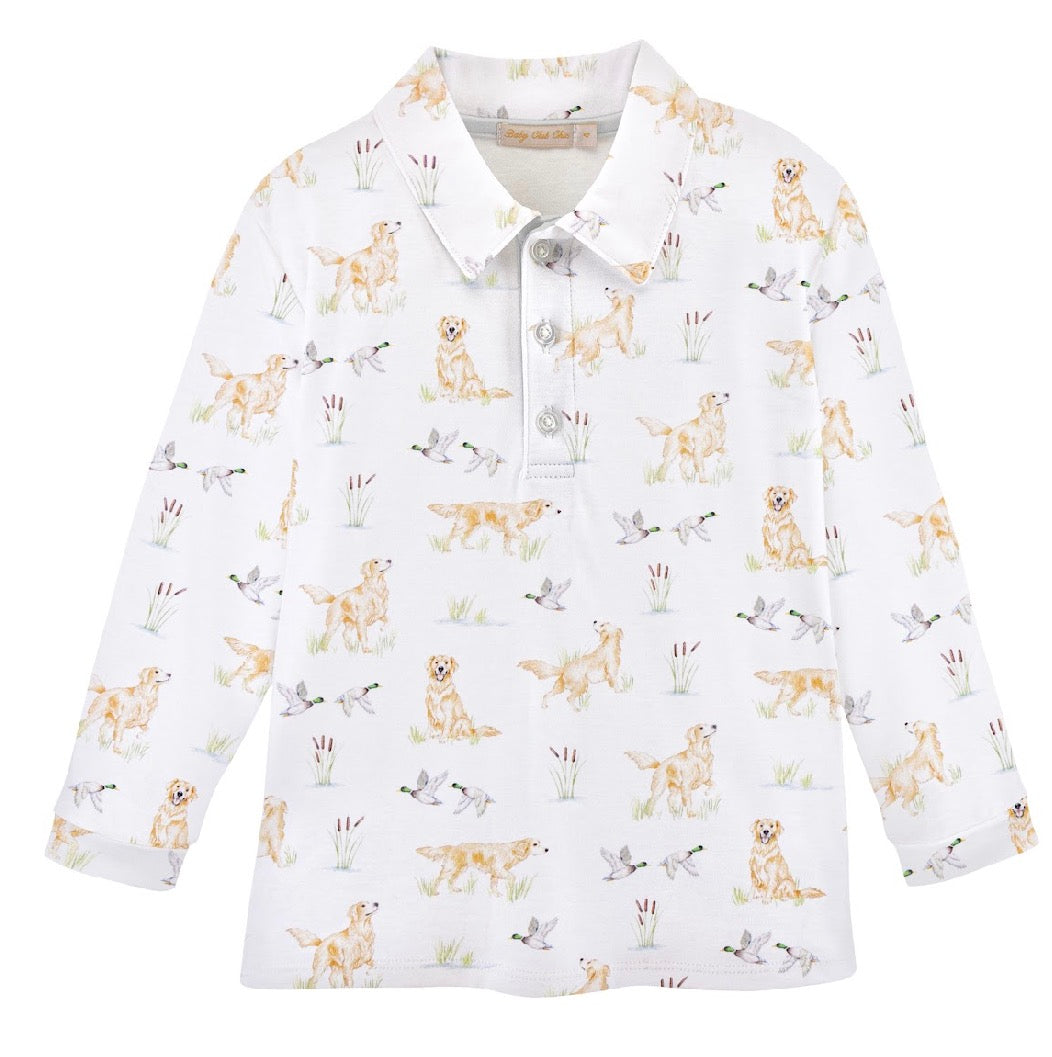 Goldens & Mallards Printed Pima Long Sleeve Collared Tee