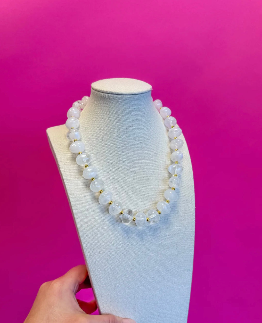White Bauble Bead with Gold Bead Necklace