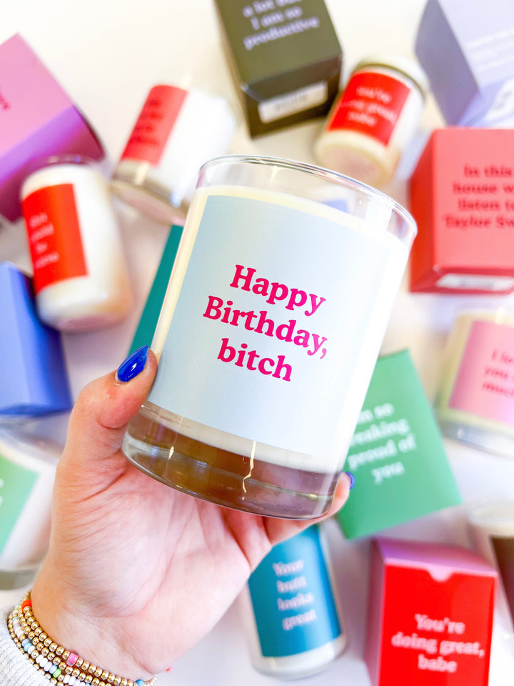 Birthday Bitch Candle Rocks Glass