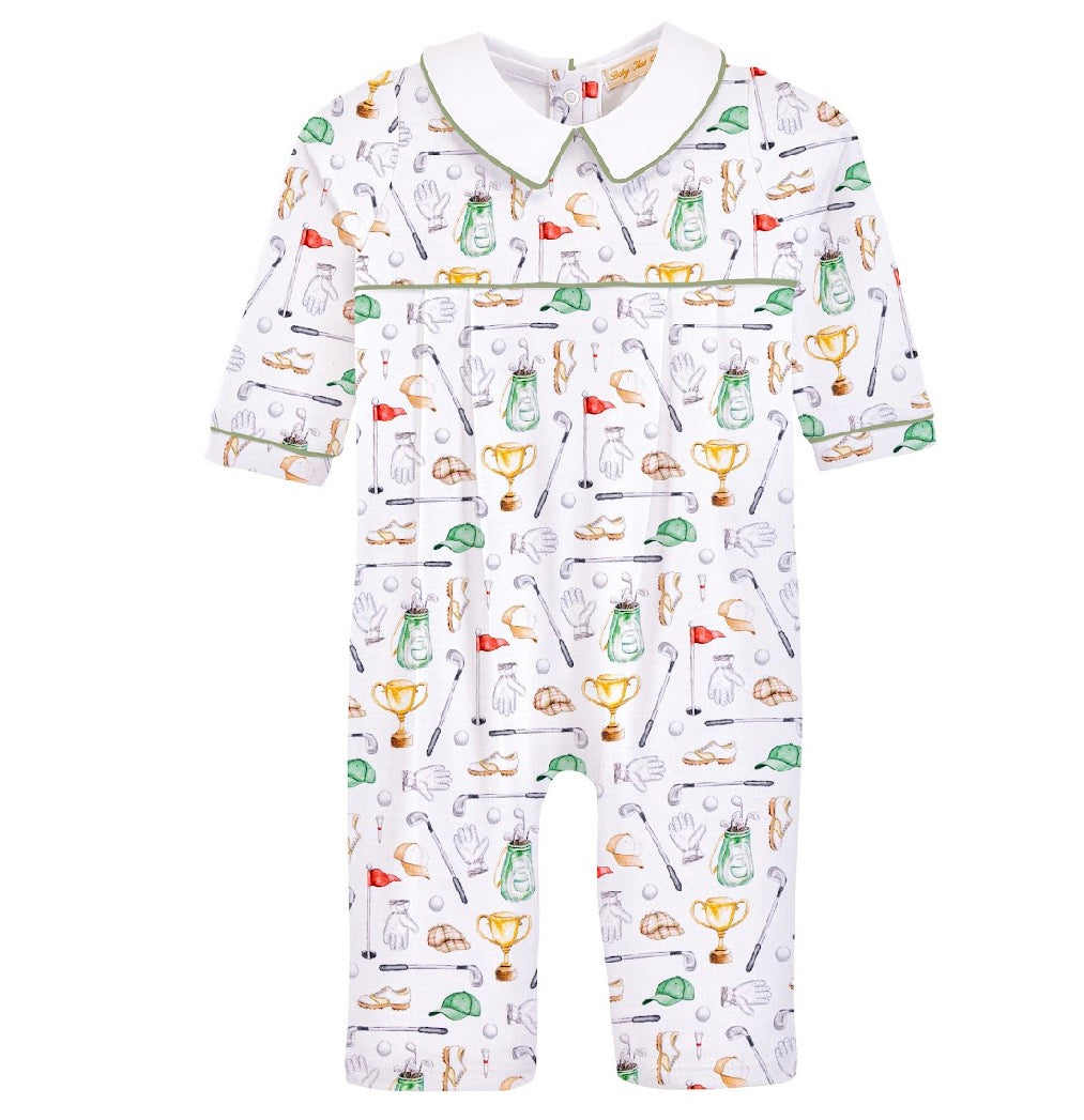 Little Champions Printed Pima Playsuit w/ Point Collar