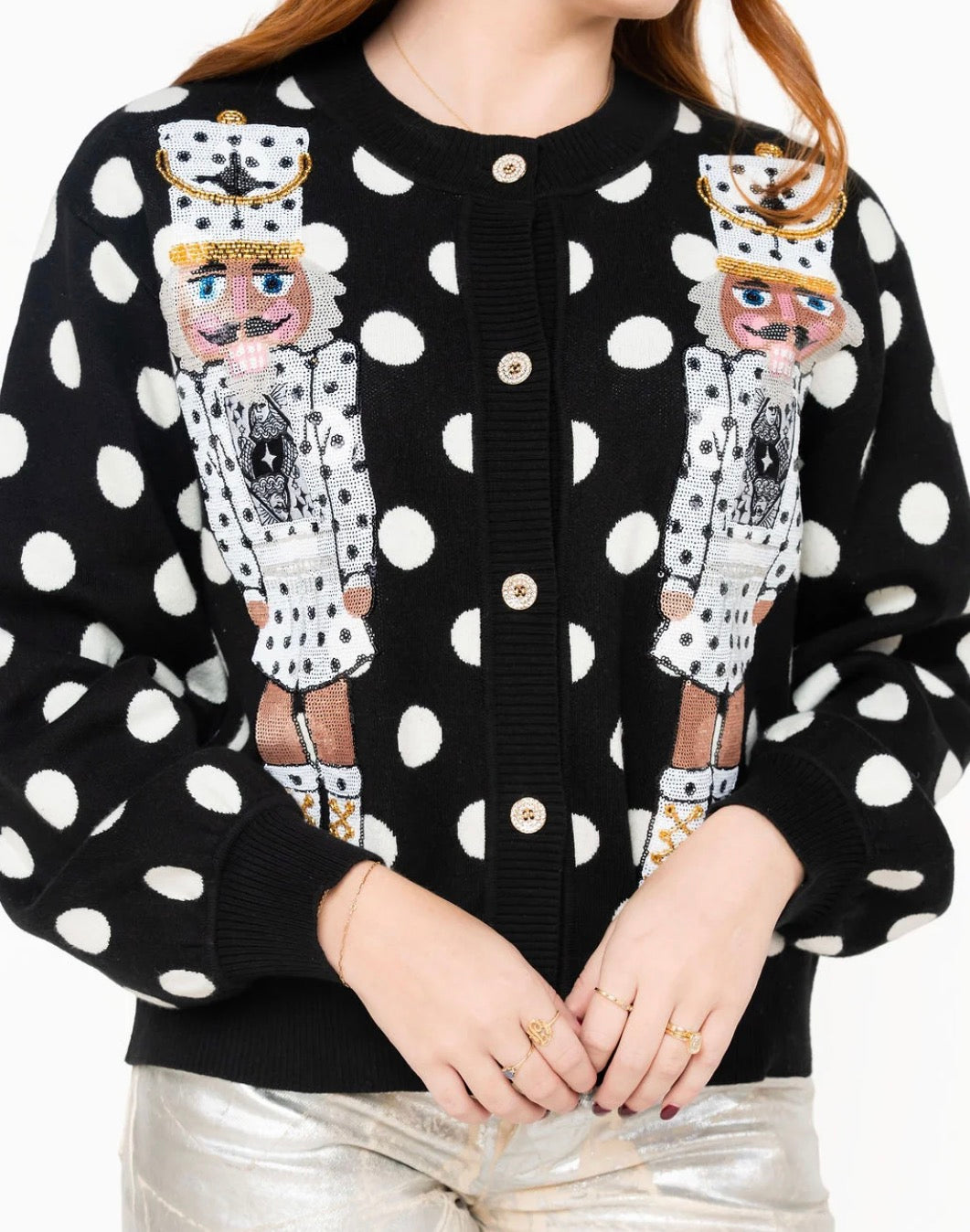 Black & White Nutcracker Queen Button Up Cardigan