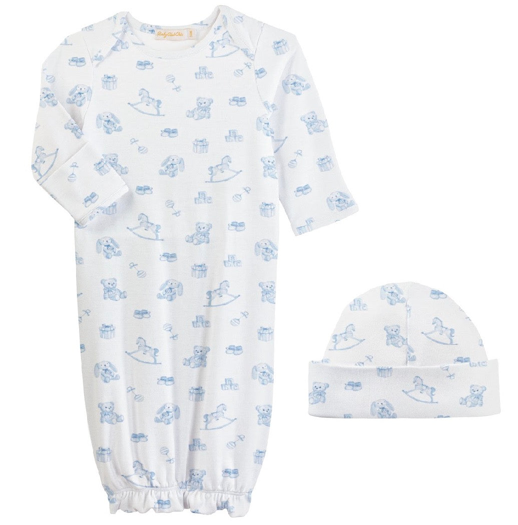 Tiny Boy Baby Toys Printed Pima Gown & Hat Set