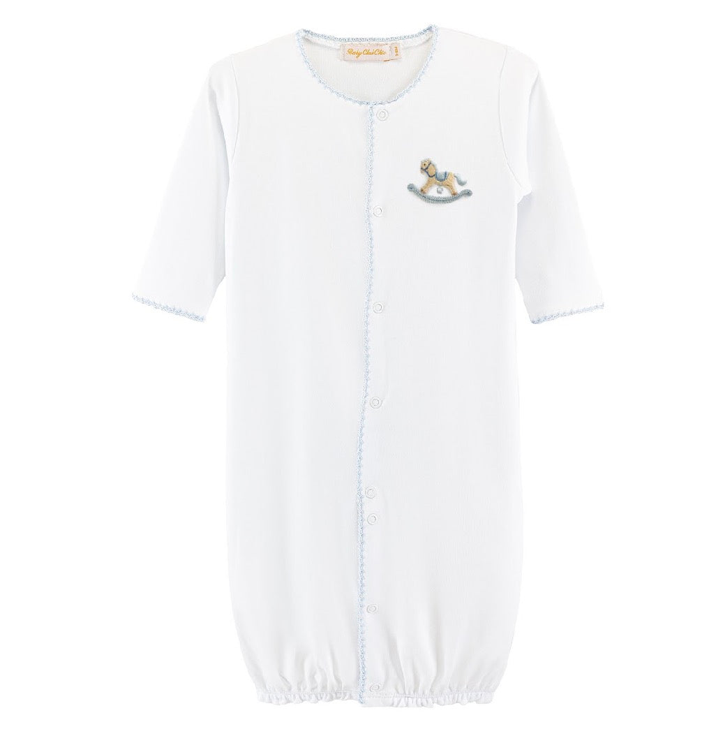 Blue Cute Rocking Horse Embroidered Pima Conv. Gown