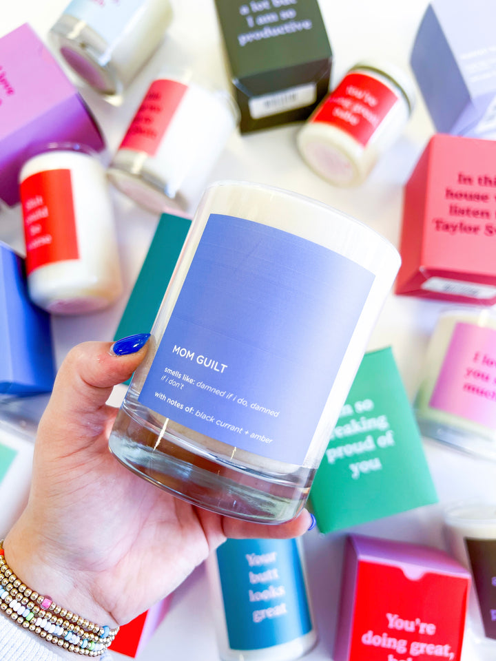 Mom Guilt Candle Rocks Glass