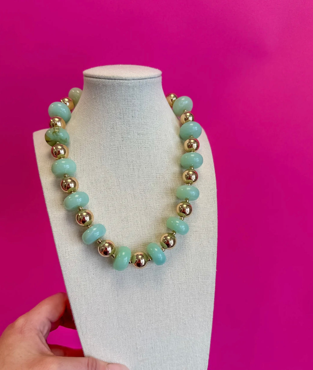 Mint Colorful Bead with Gold Bead Necklace