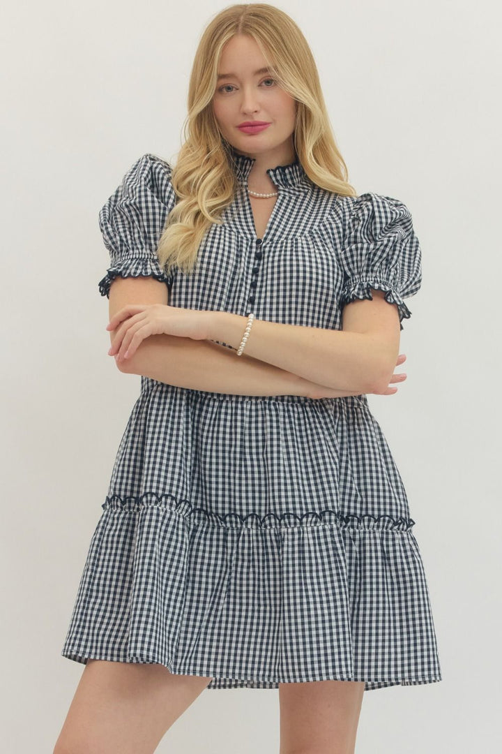 Navy Cottage Check Dress