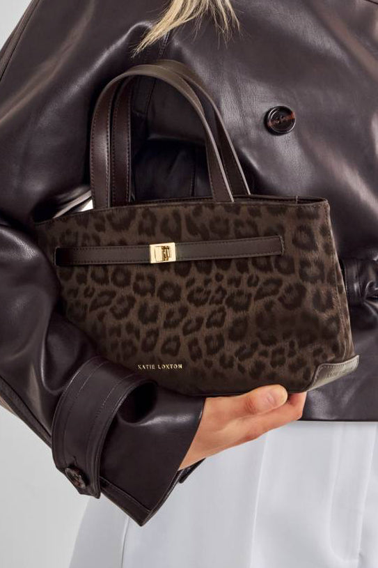 Chocolate Leopard Orin Top Handle Crossbody Bag