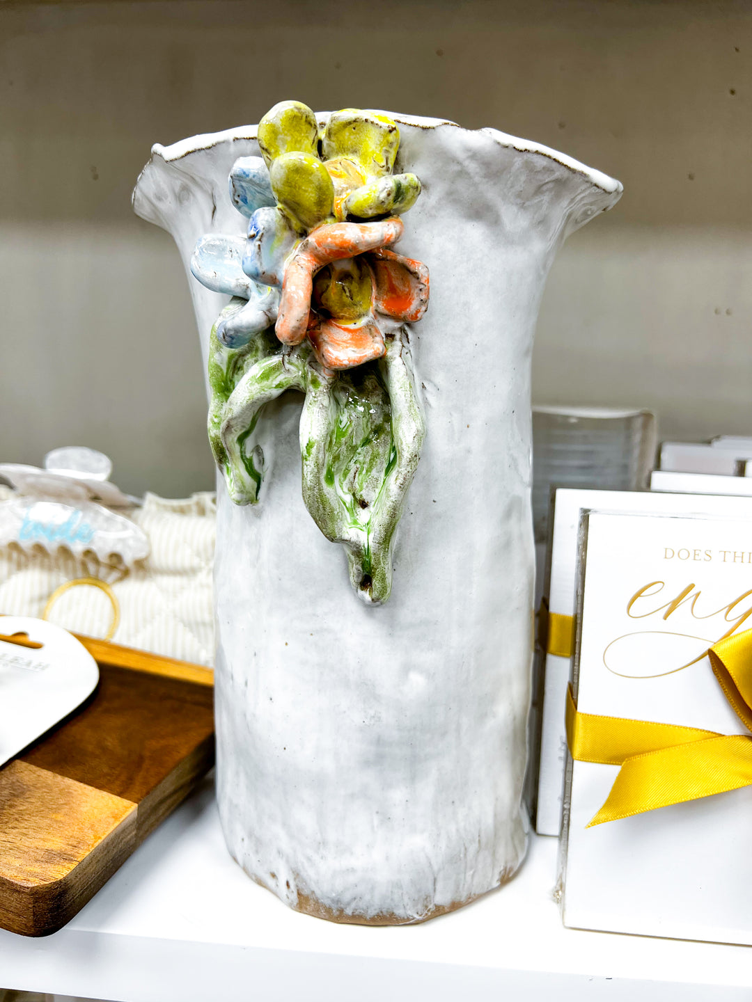 Pastel Floral & Leaf Ceramic Vase