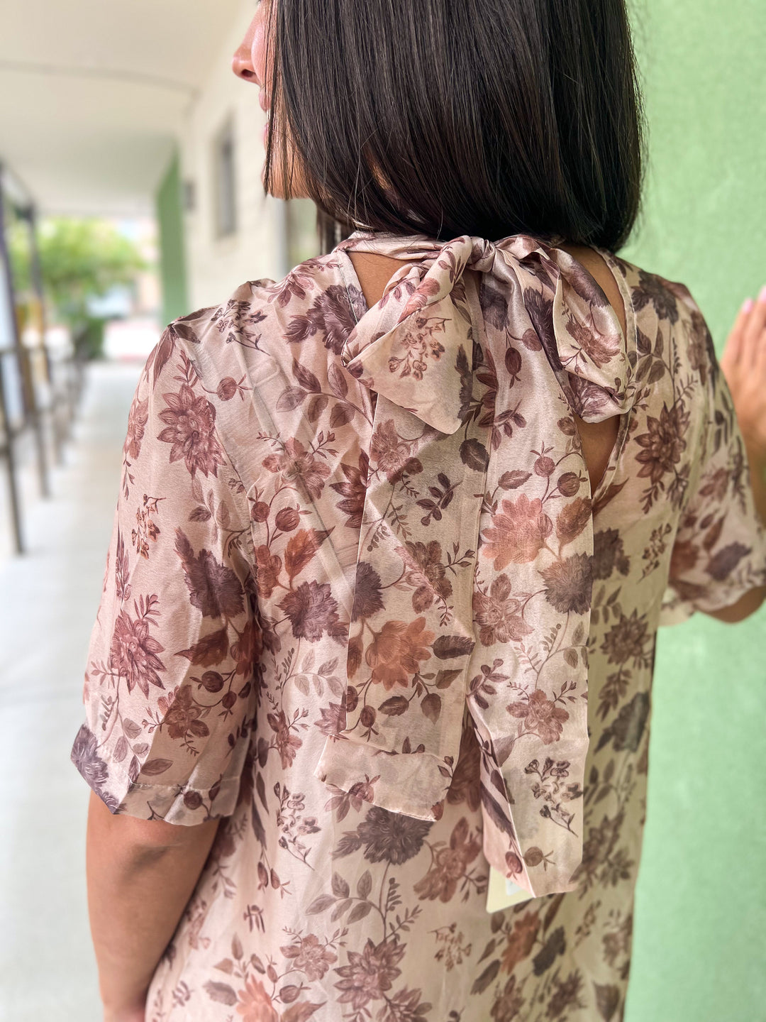 Taupe Floral Gatherings Organza Dress