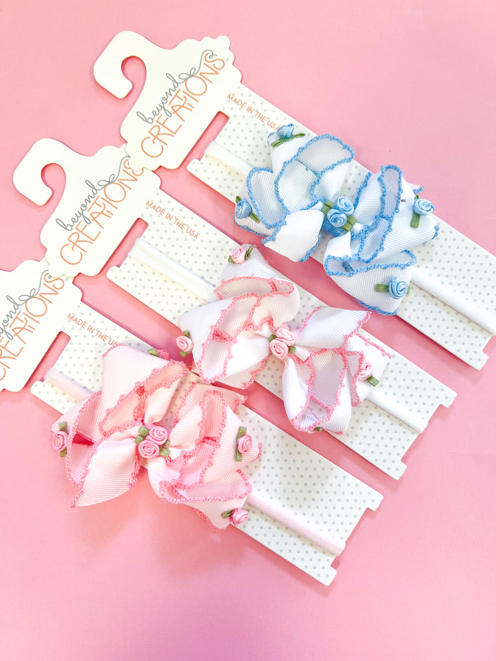 Medium Crochet Edge Flower Embellished Bow Headband