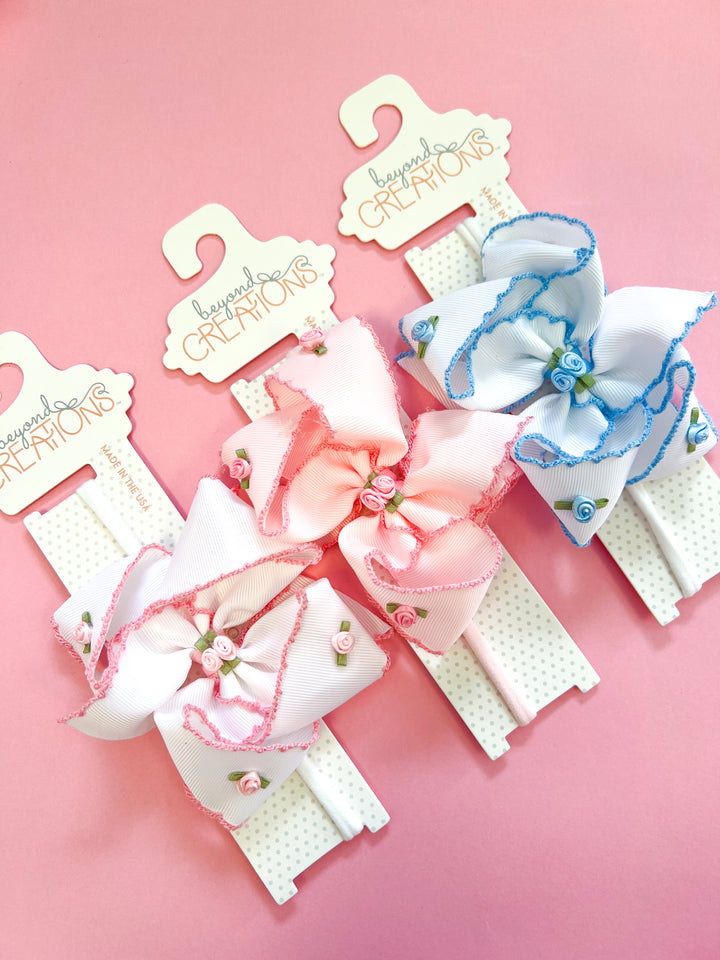 Large Crochet Edge Flower Embellished Bow Headband