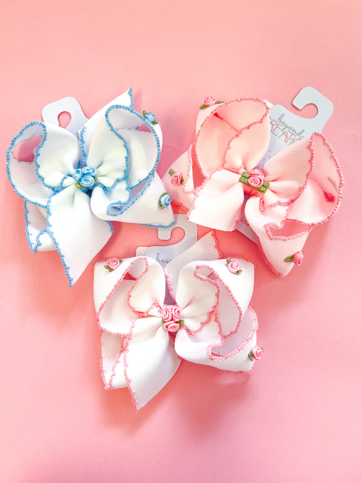 Large Crochet Edge Flower Embellished Bow