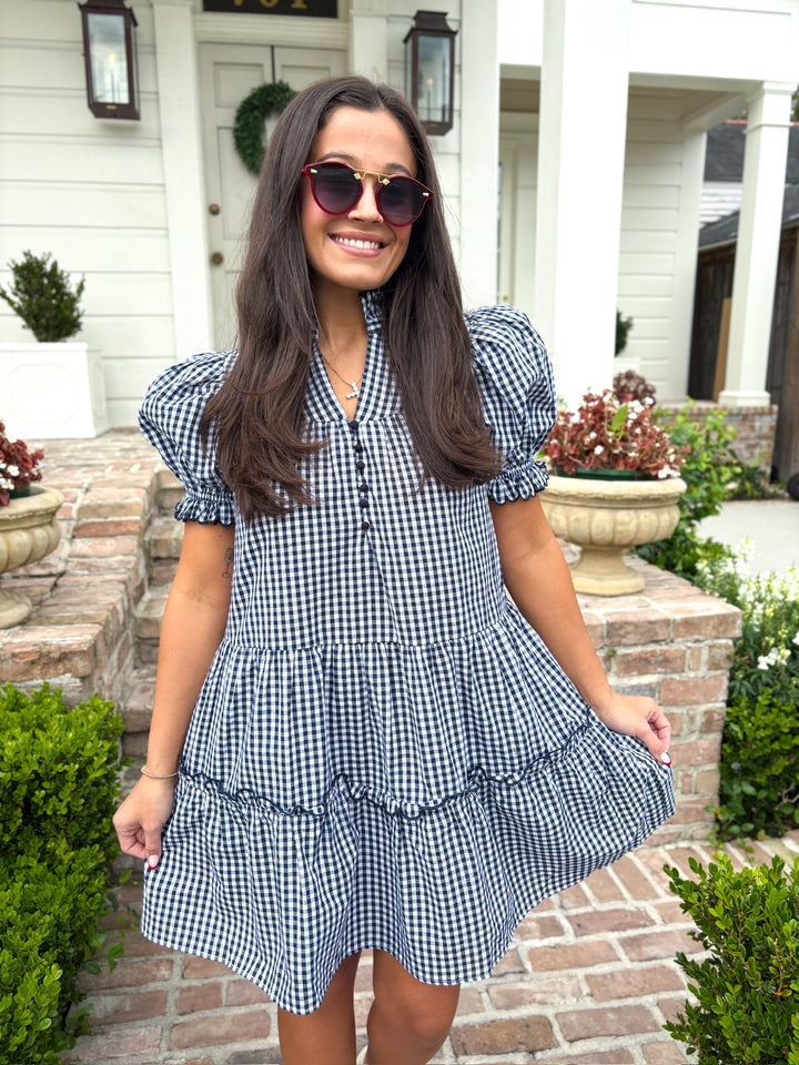 Navy Cottage Check Dress