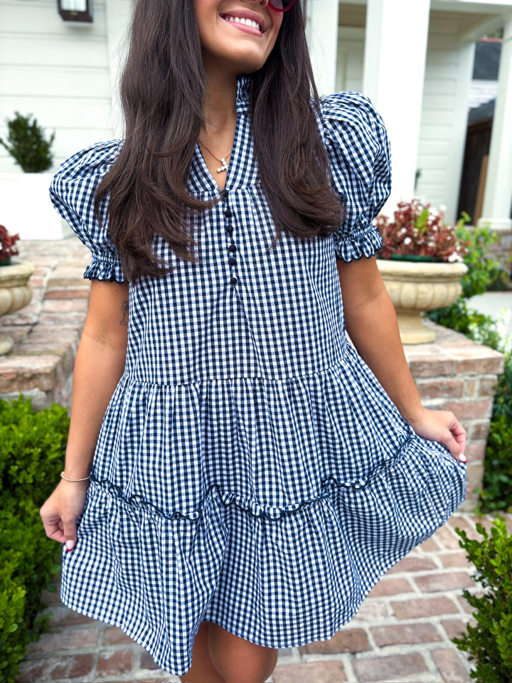 Navy Cottage Check Dress