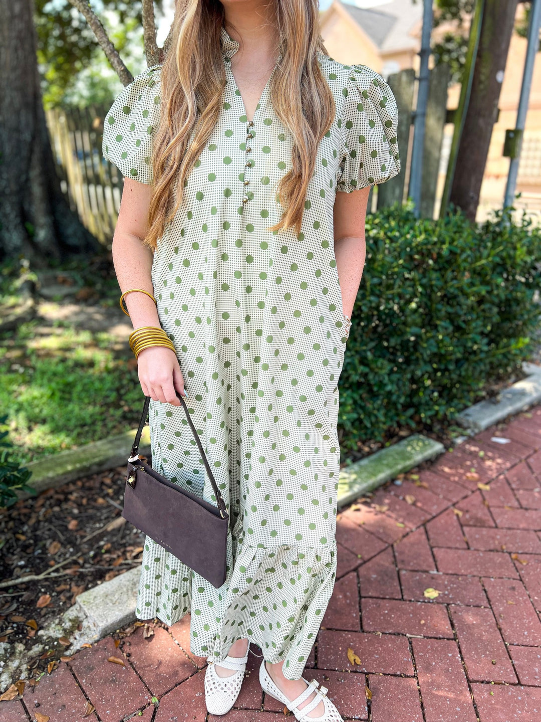 Olive Spotted Charm Midi Dress