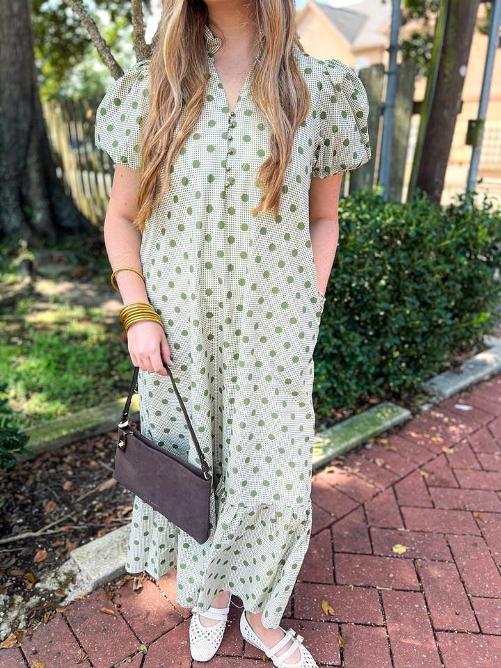 Olive Spotted Charm Midi Dress