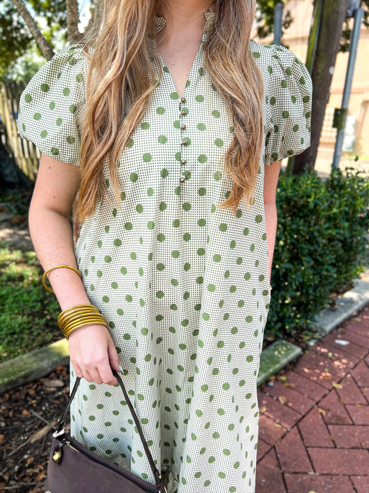 Olive Spotted Charm Midi Dress