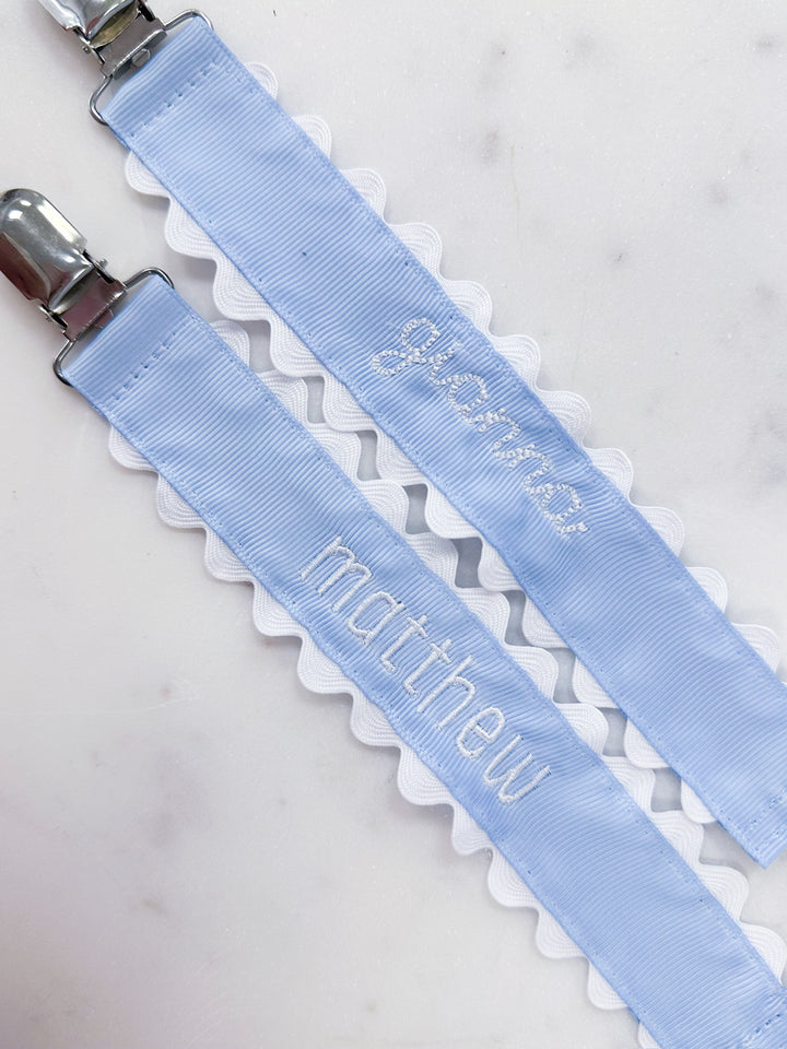 Blue Scalloped Embroidered Pacifier Clip
