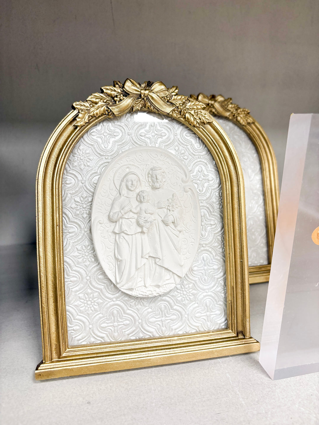 Holy Family Intaglio on Ivory Medallion Vintage Gold Bow Frame