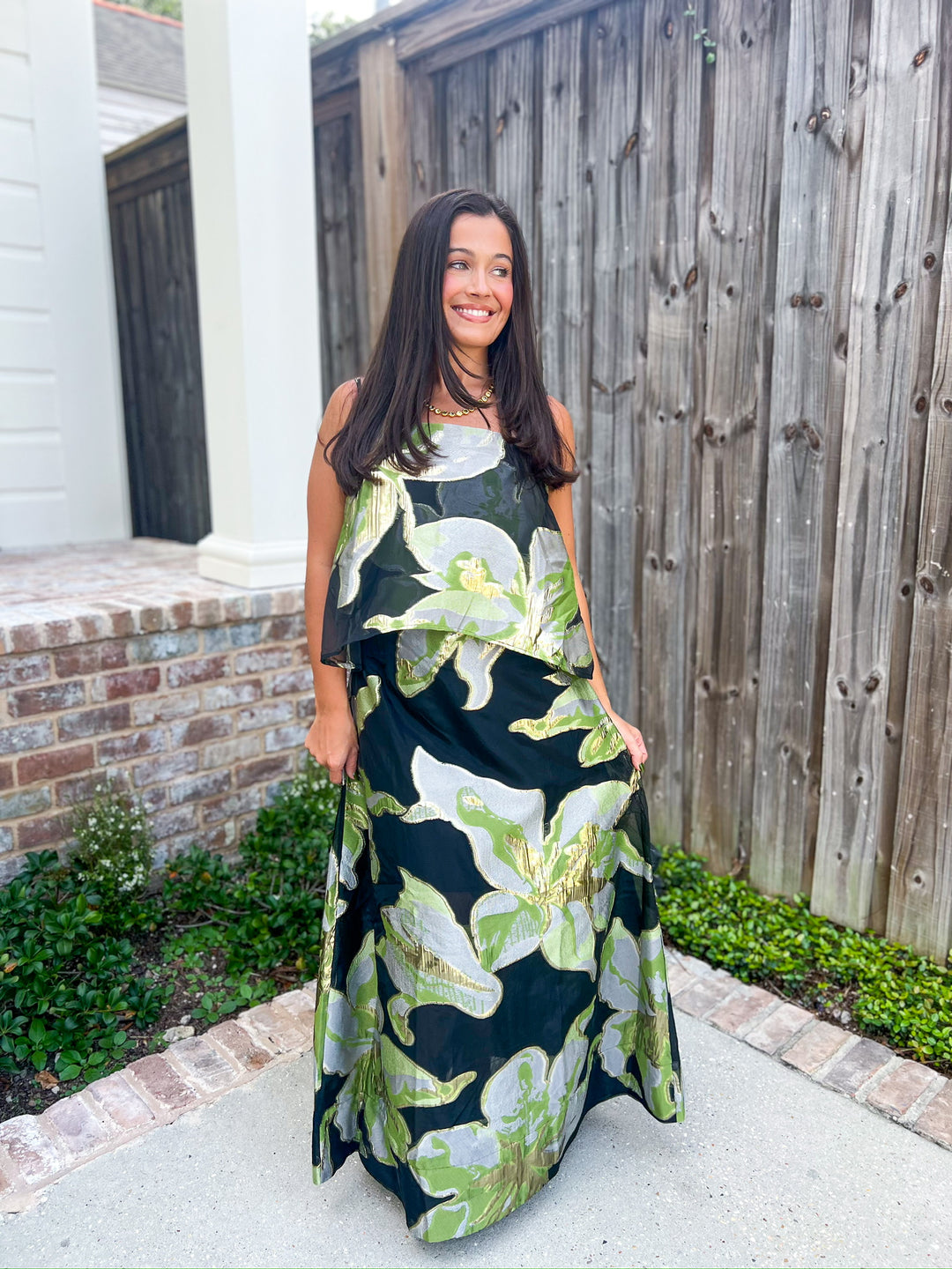 English Green Floral Maxi Dress