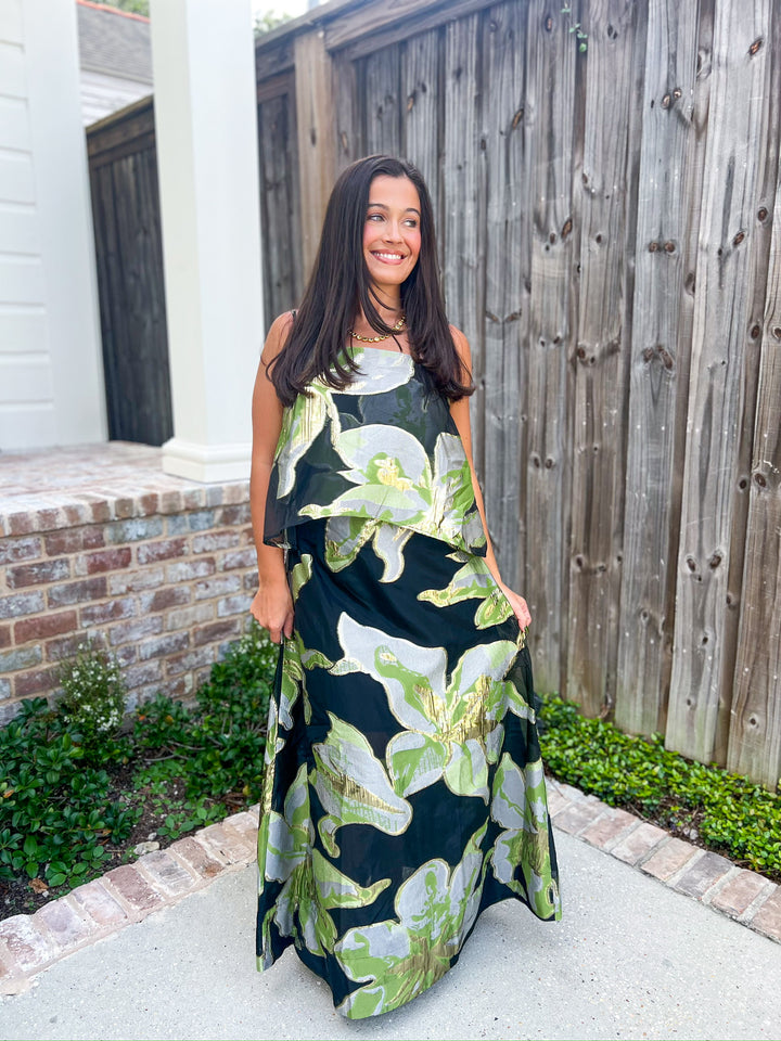 English Green Floral Maxi Dress