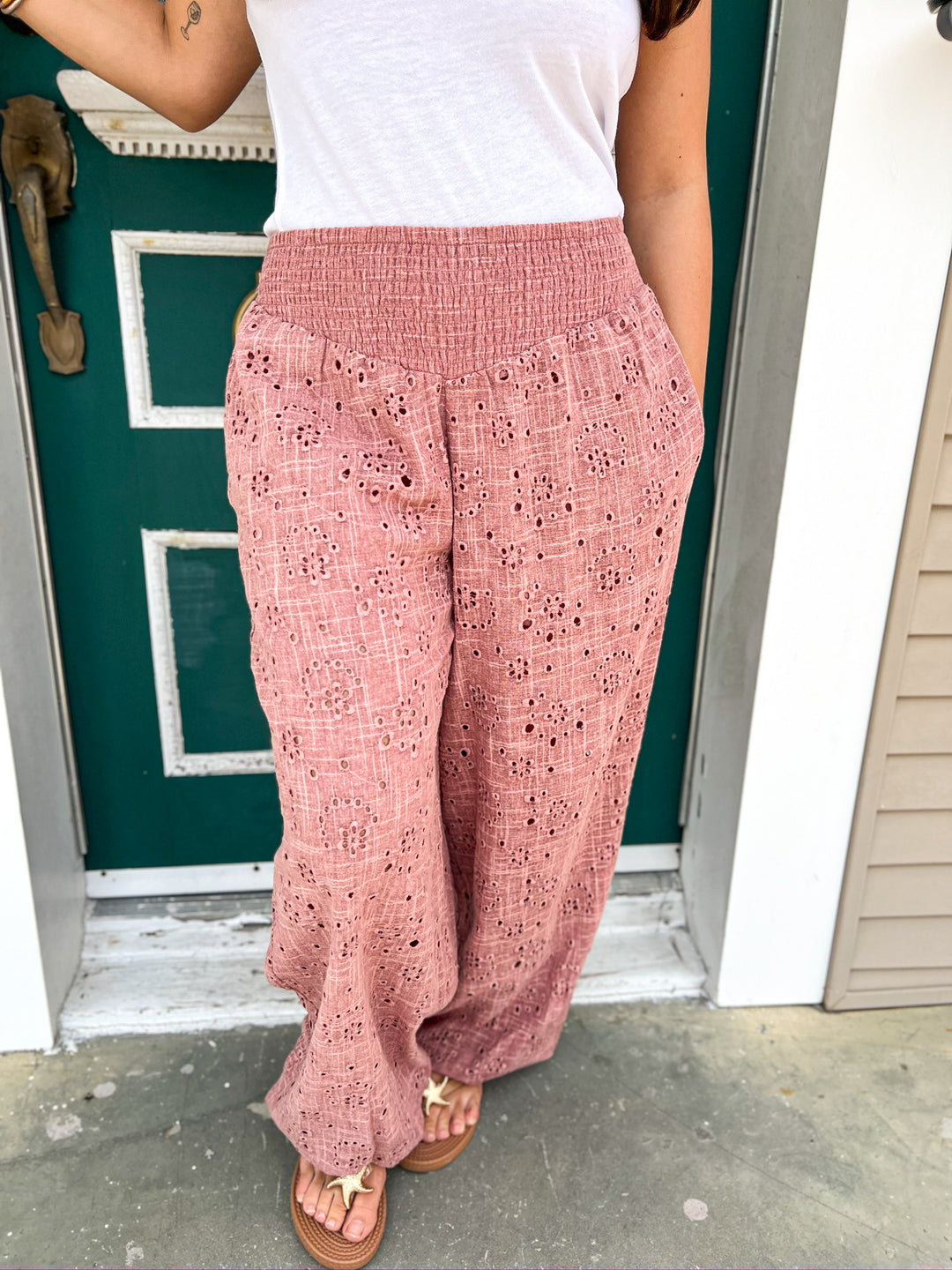 Burnt Coral Eyelet Tillie Pants