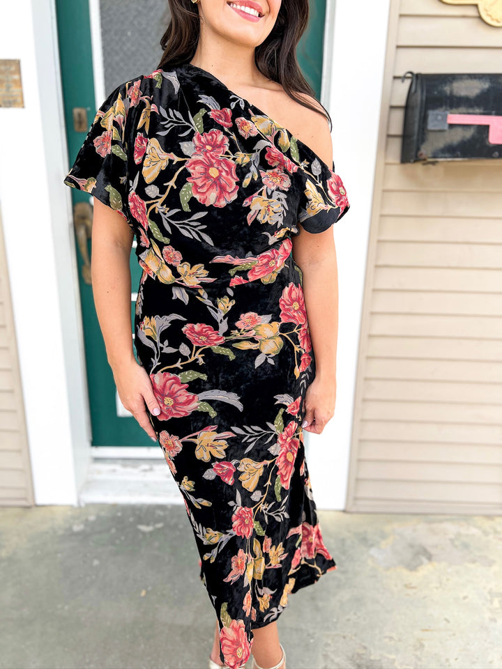 Black Manon Burnout Velvet Midi Dress
