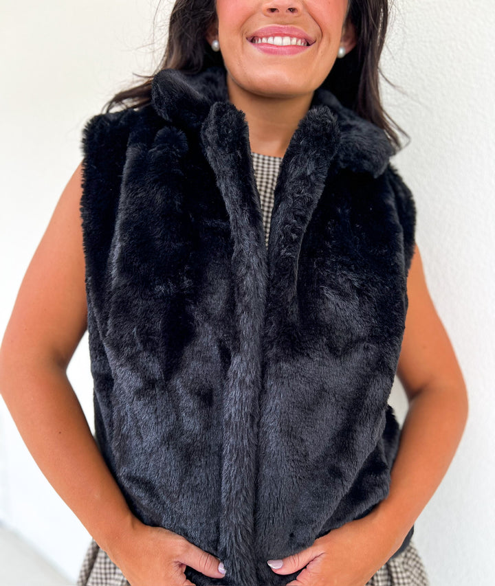 Black Plush Notch Vest