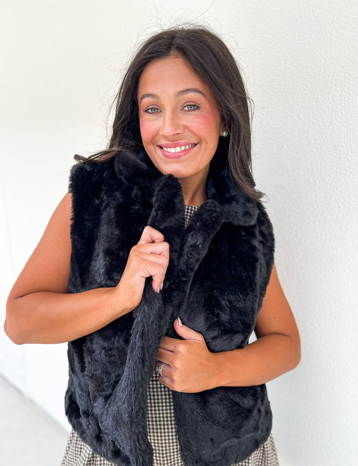 Black Plush Notch Vest
