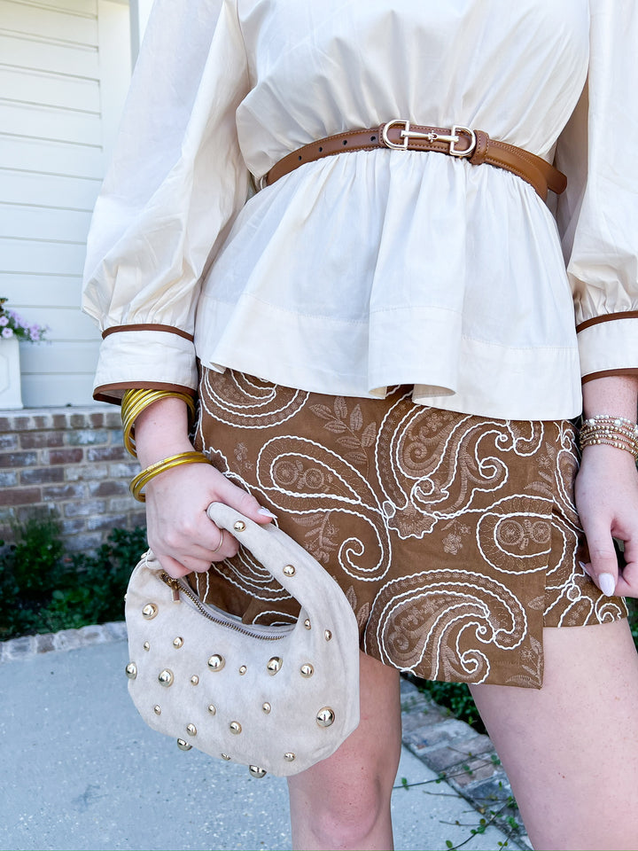 Camel Paisley Mini Skirt
