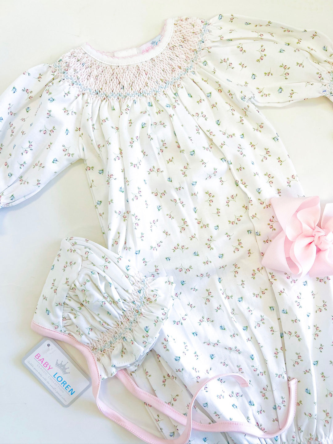 Bella Pink Floral Gown & Bonnet