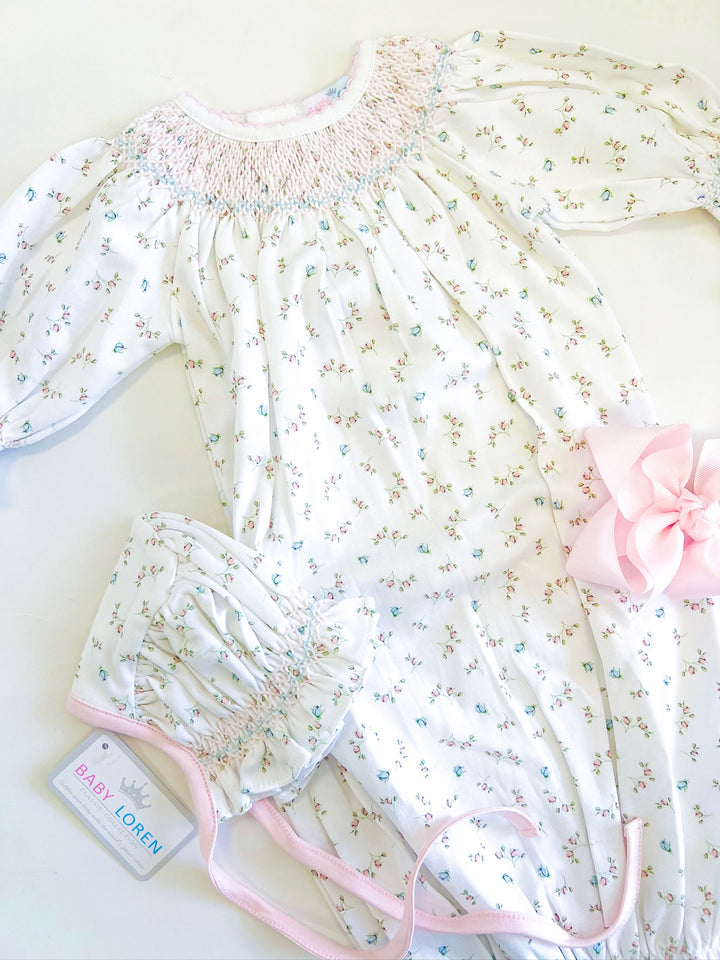 Bella Pink Floral Gown & Bonnet