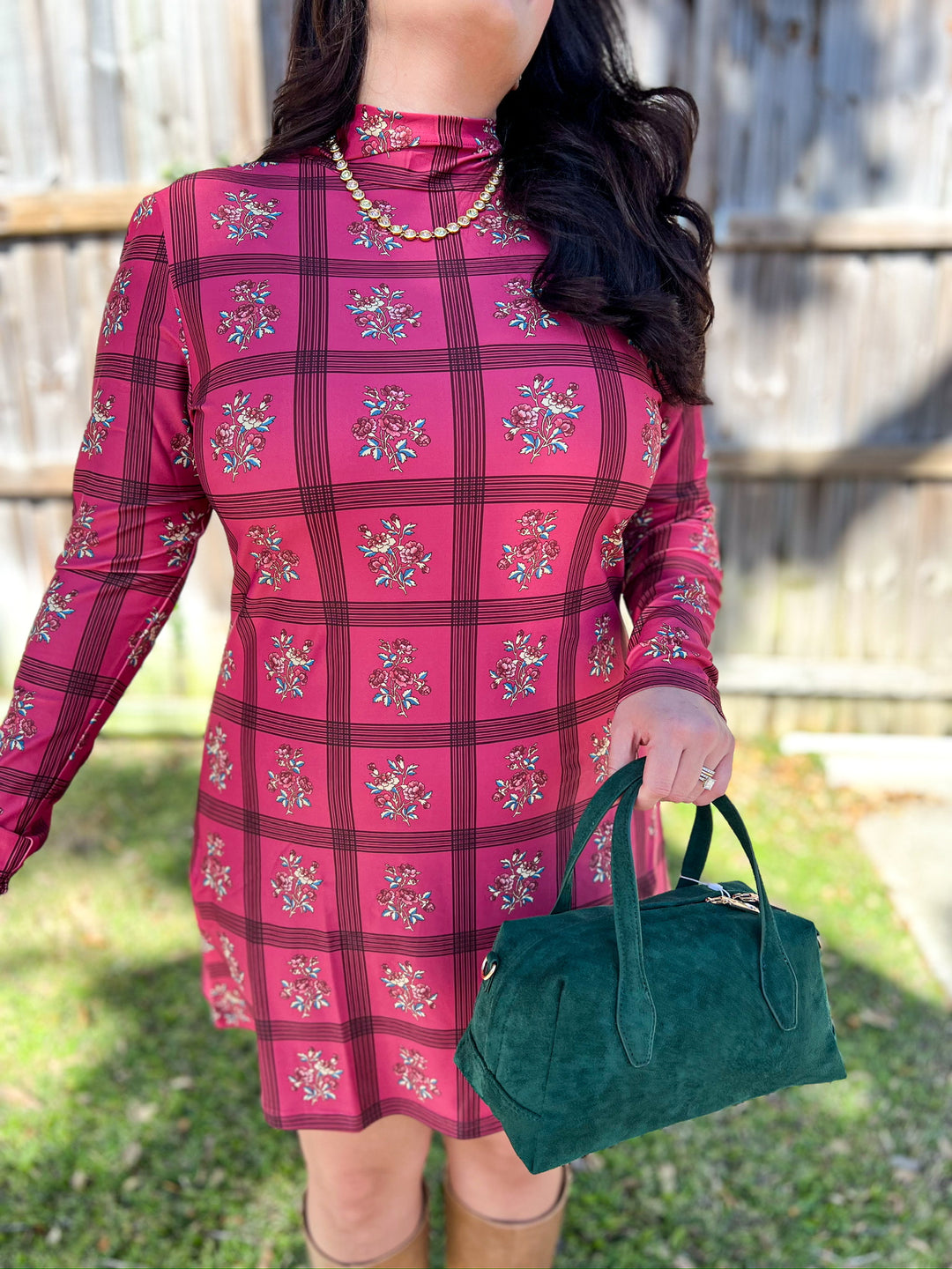 Camellia Plaid Raspberry Dottie Dress