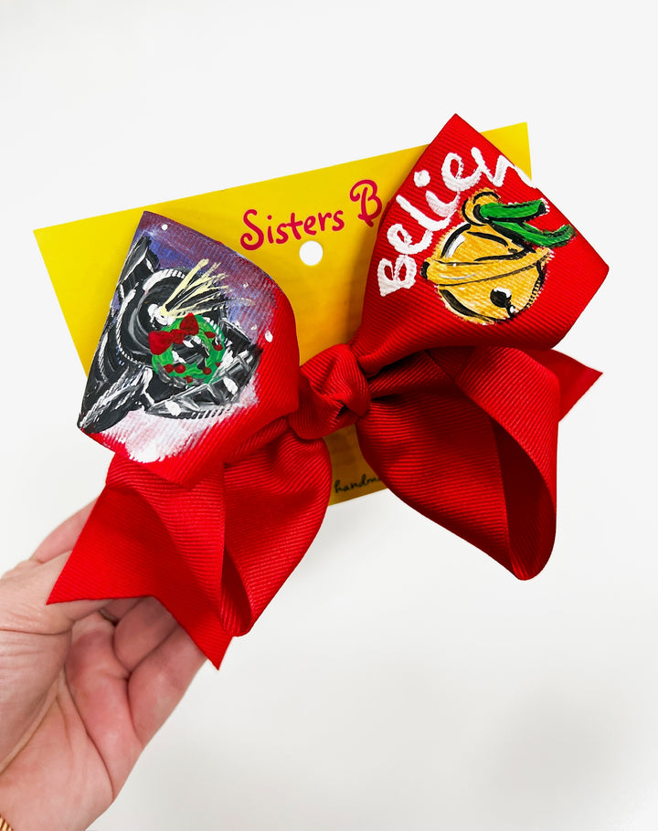 Polar Express Handpainted Bow