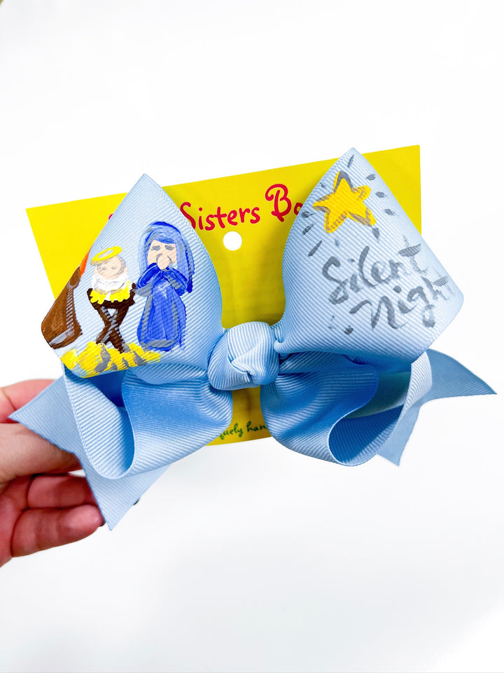 Holy Silent Night Handpainted Bow